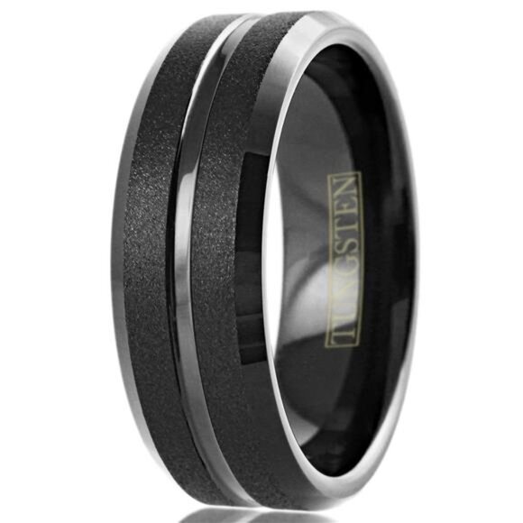 Men's Wedding Band Rings - Black Classic Comfort Fit for Men and Women - Picture 1 of 11
